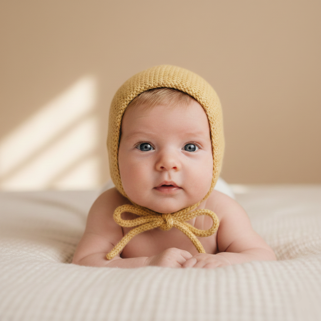 Heritage Baby Bonnet - Mustard: Newborn to 18M, Hand Knitted Heirloom