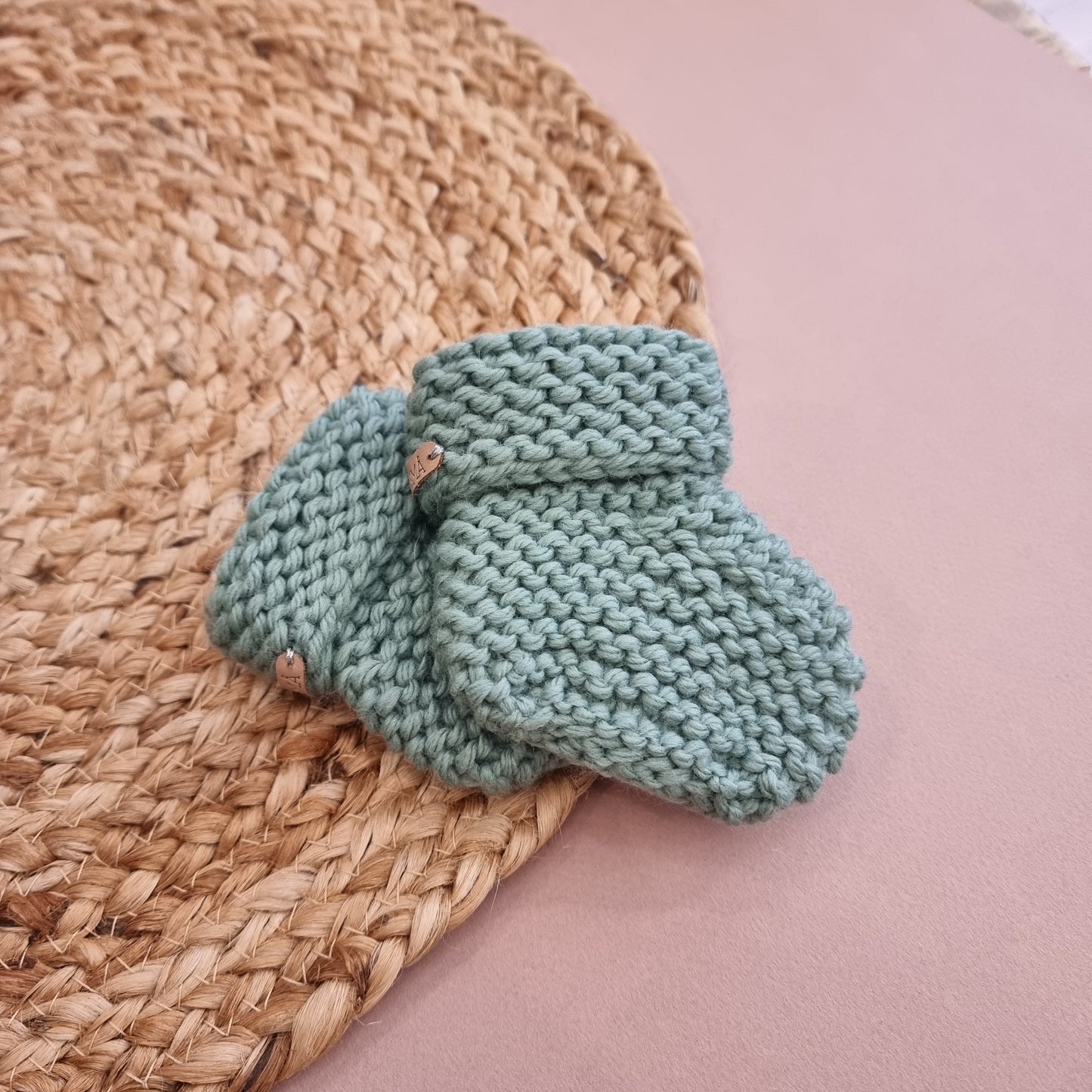 CHUBBY hand knitted booties - sage