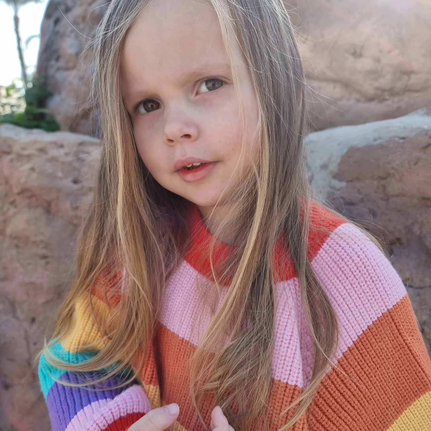 Kids' chunky knit rainbow sweater
