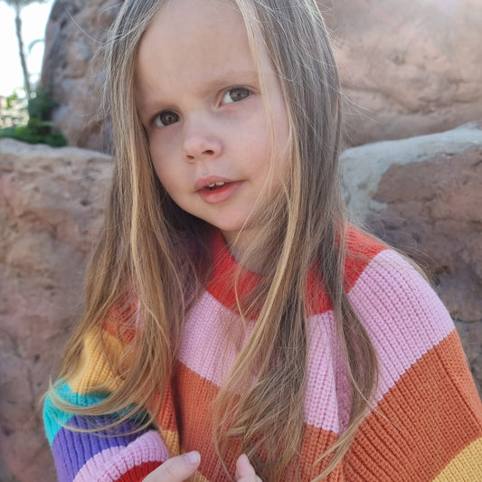 Kids' chunky knit rainbow sweater