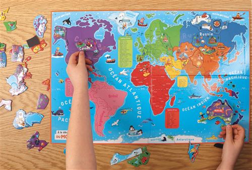 À la Découverte du Monde Magnetic Toy - French Language Educational World Map Puzzle for Kids 6+