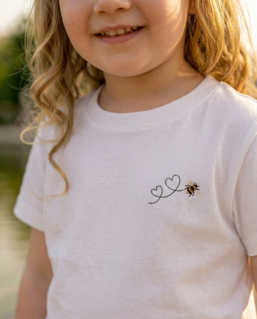 Bee Embroidered Cotton Tee for Kids | Handmade in Paris
