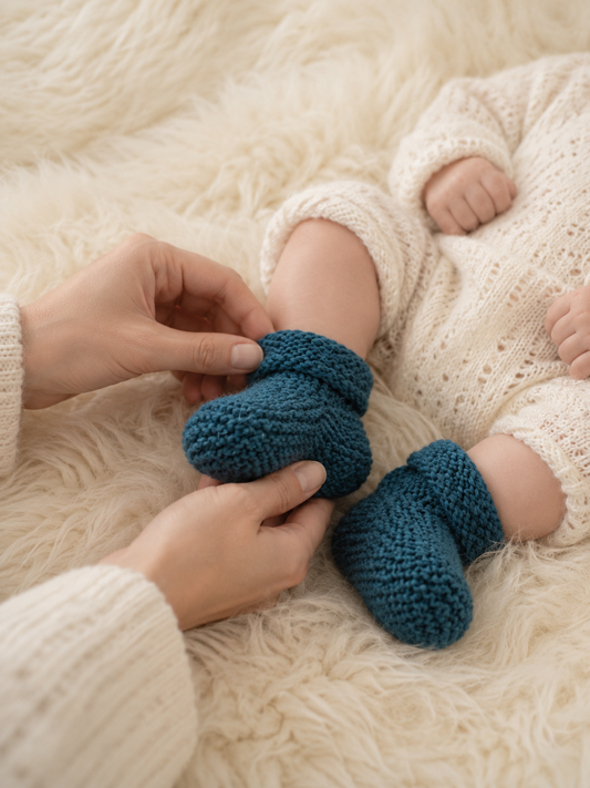 Hand Knitted Baby Booties | Dark teal