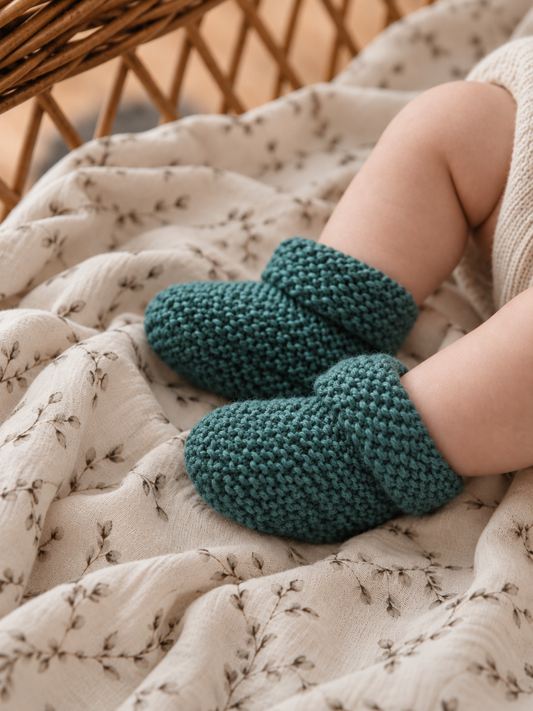 Hand Knitted Baby Booties | Fir Green