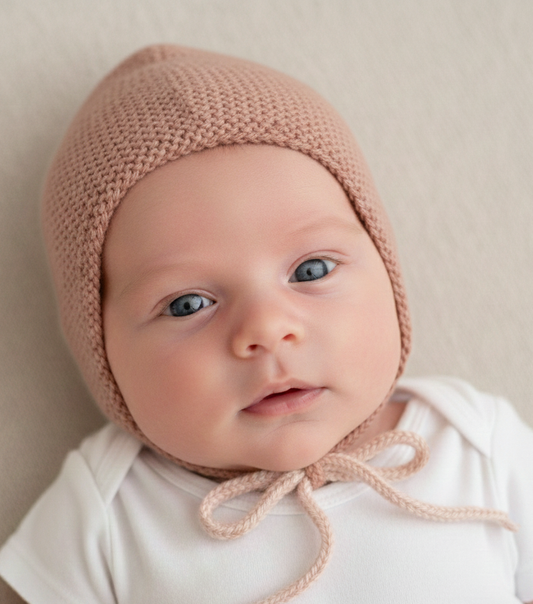 Heritage Baby Bonnet - Apricot: Newborn to 18M, Hand Knitted Heirloom