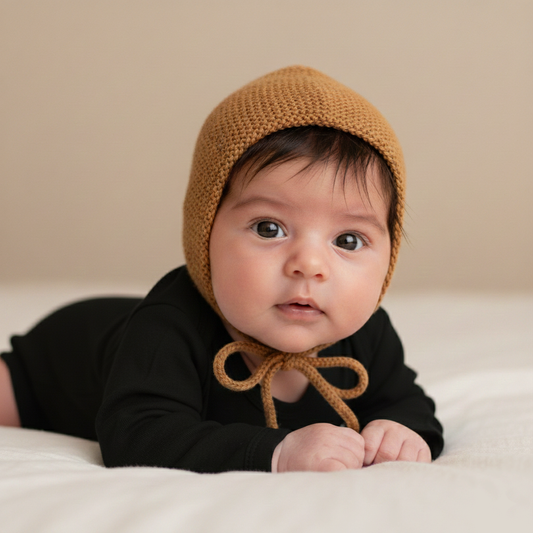 Heritage Baby Bonnet - Caramel: Newborn to 18M, Hand Knitted Heirloom