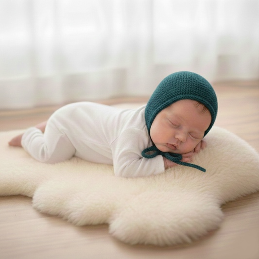 Heritage Baby Bonnet - Fir Green: Newborn to 18M, Hand Knitted Heirloom
