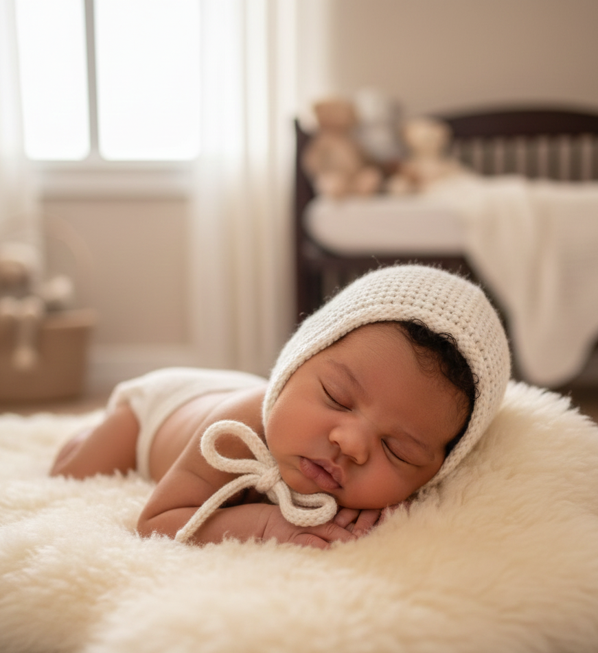 Heritage Baby Bonnet - Natural White: Newborn to 18M, Hand Knitted Heirloom
