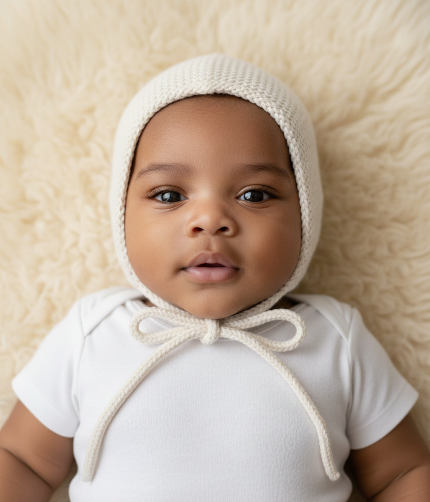 Heritage Baby Bonnet - Natural White: Newborn to 18M, Hand Knitted Heirloom