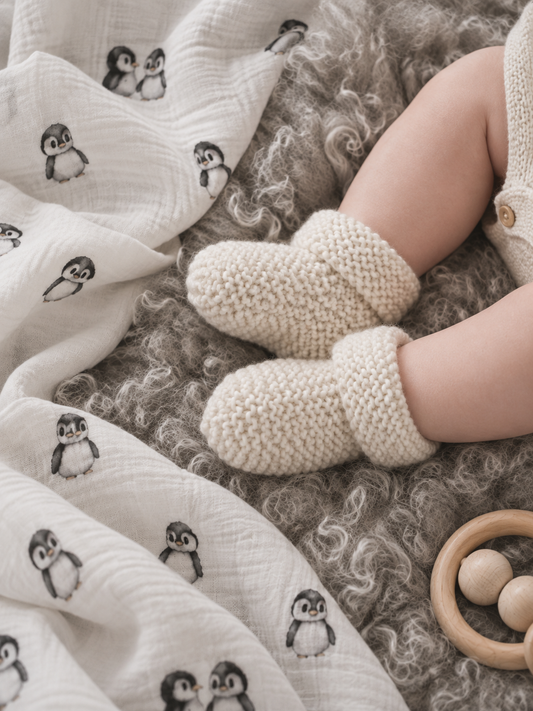 Hand Knitted Baby Booties | Natural White