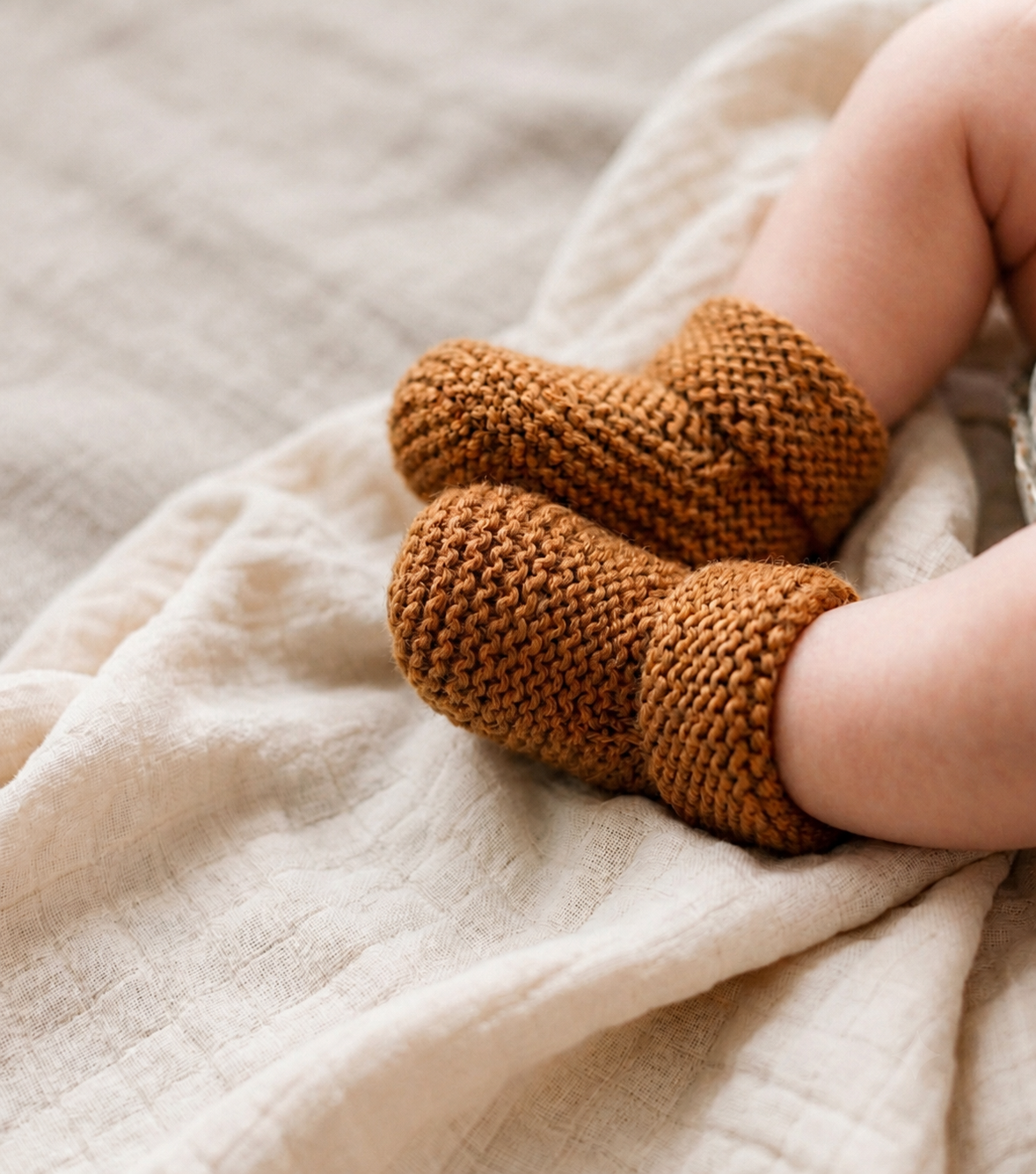 Hand Knitted Baby Booties | Caramel