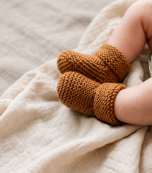 Hand Knitted Baby Booties | Caramel