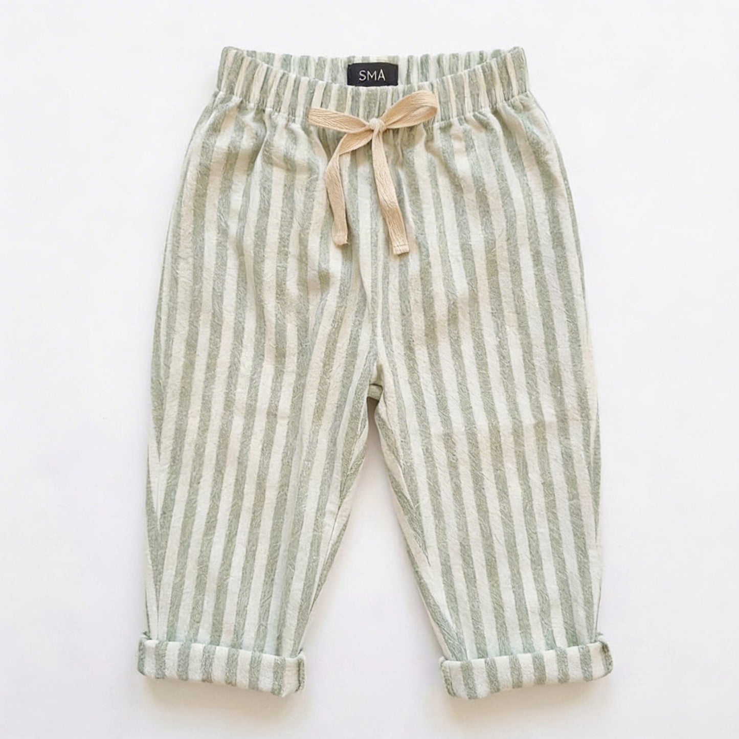 Striped pants with a bow on a white background