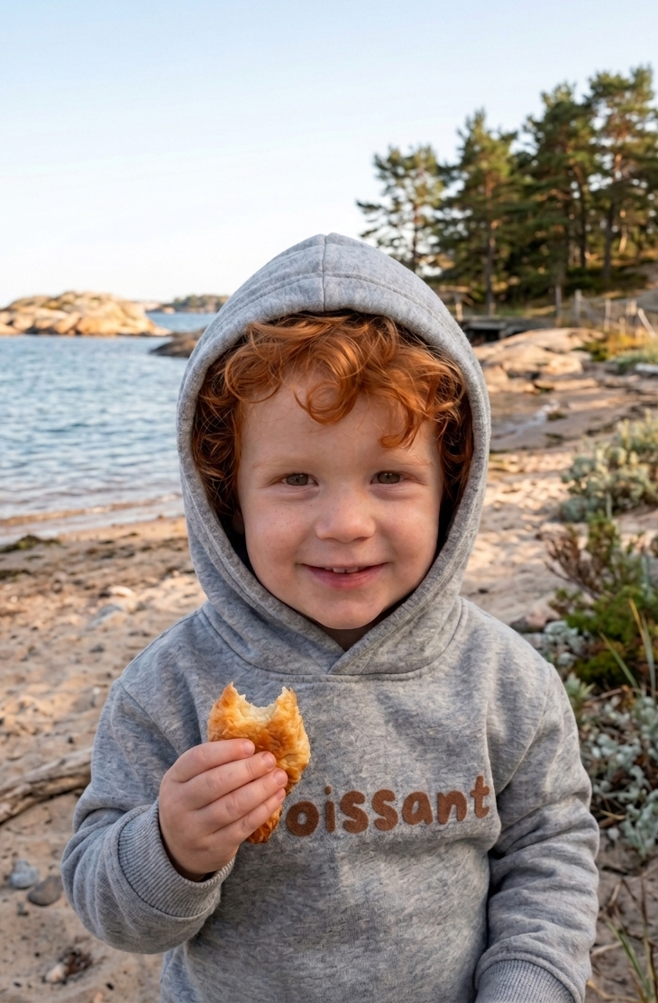 Organic cotton kids hoodie CROISSANT beach brown