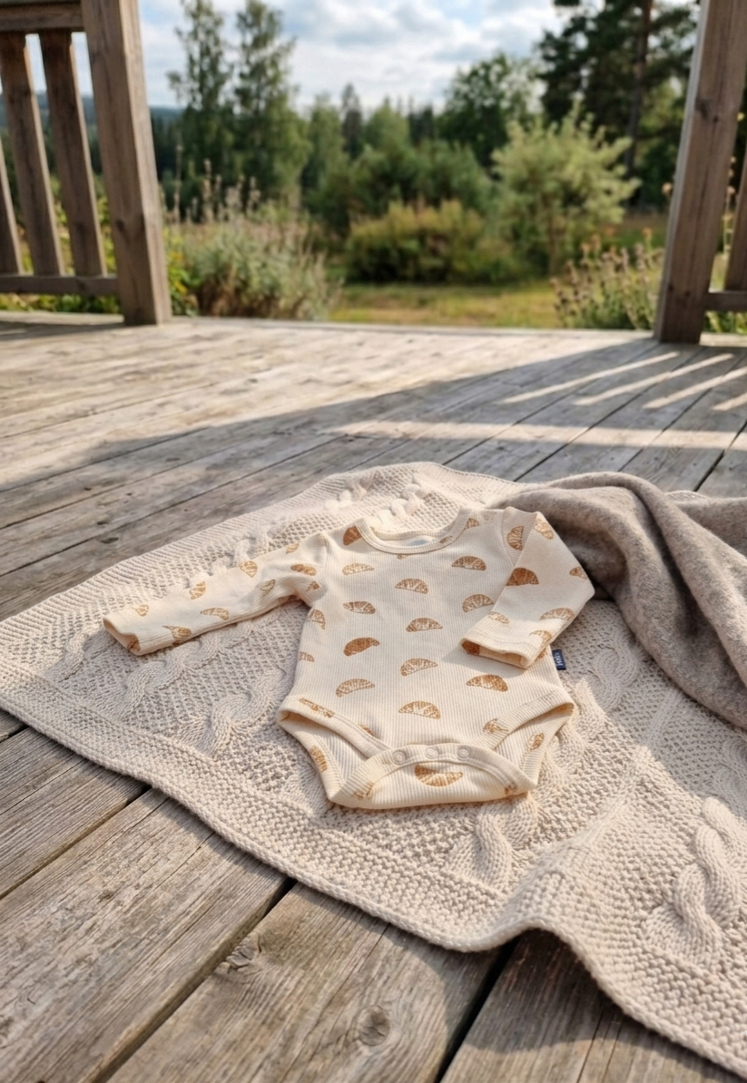 Babys' long sleeve organic CROISSANT bodysuit