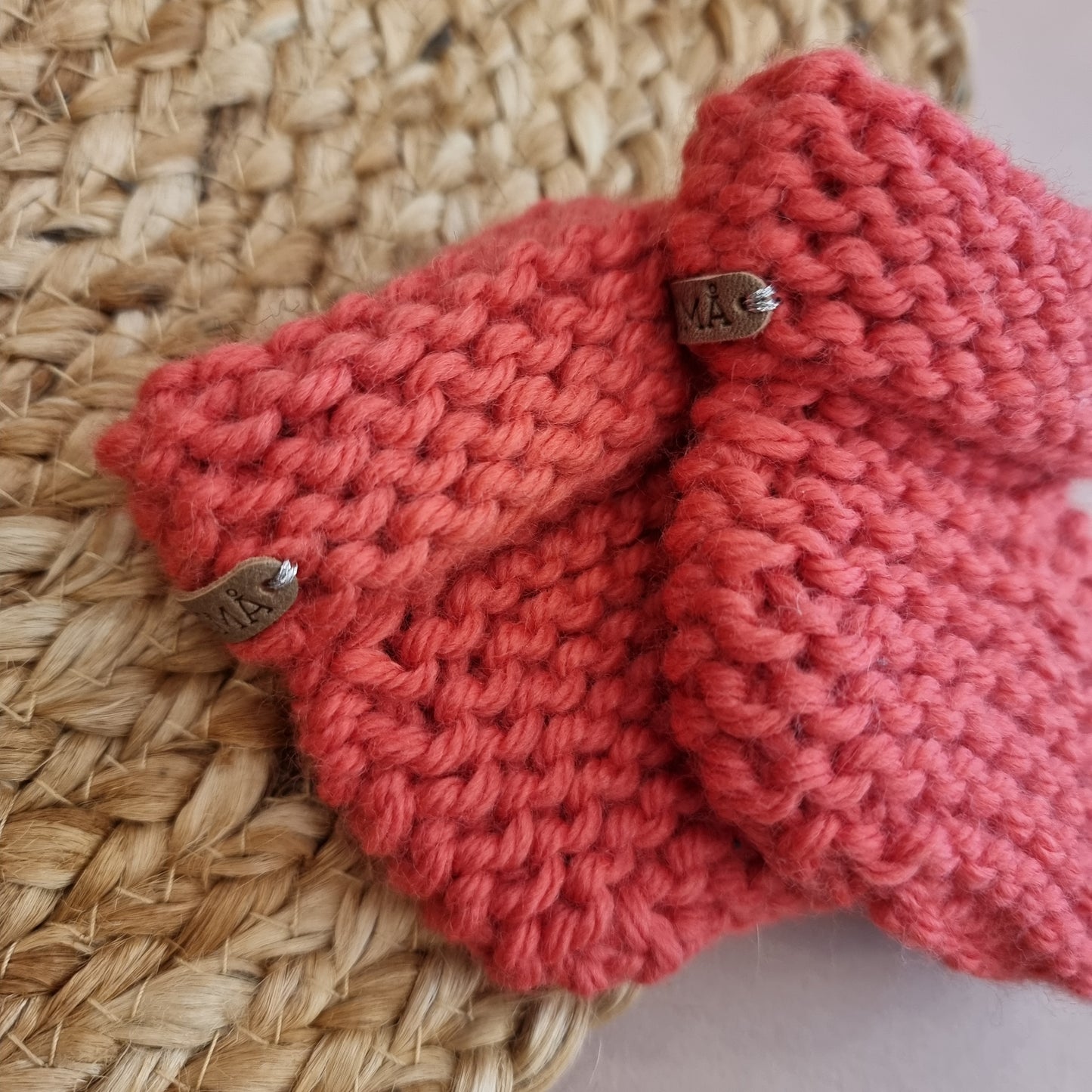 CHUBBY hand knitted booties - coral