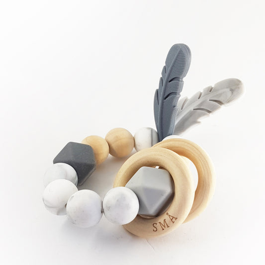 FEATHER teether, marble grey